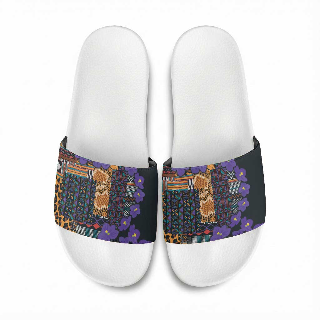 Africa Violets Flowers Slide Sandals Mix Native Tribal Pattern