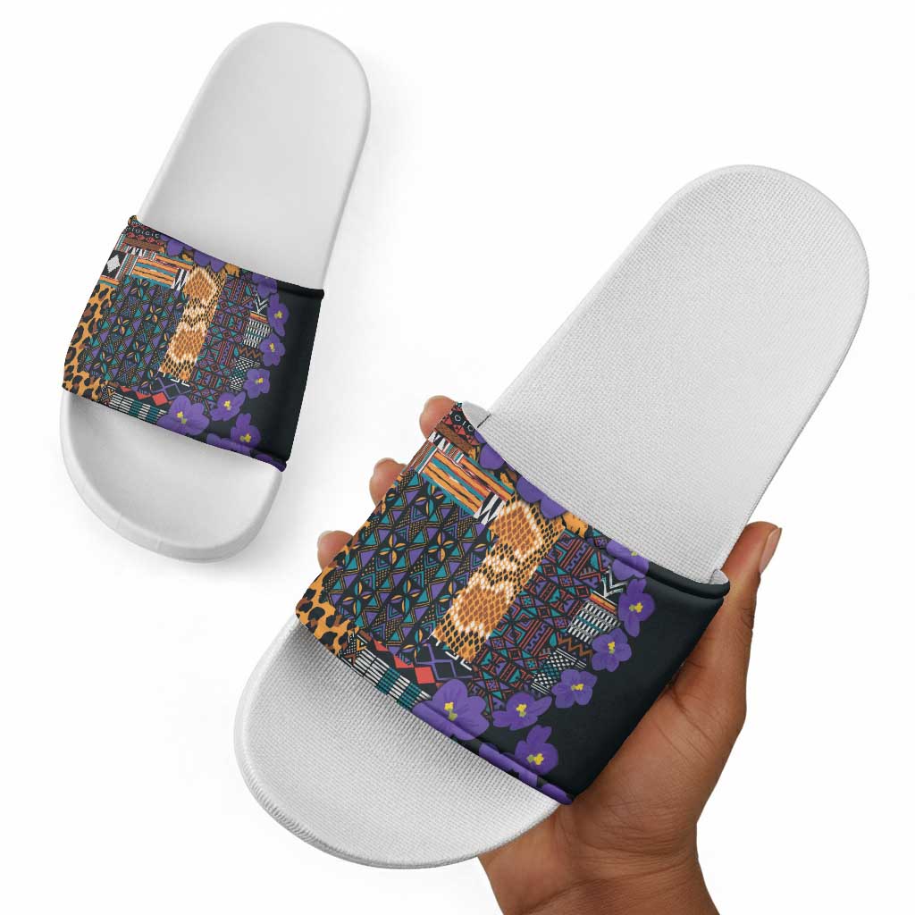 Africa Violets Flowers Slide Sandals Mix Native Tribal Pattern