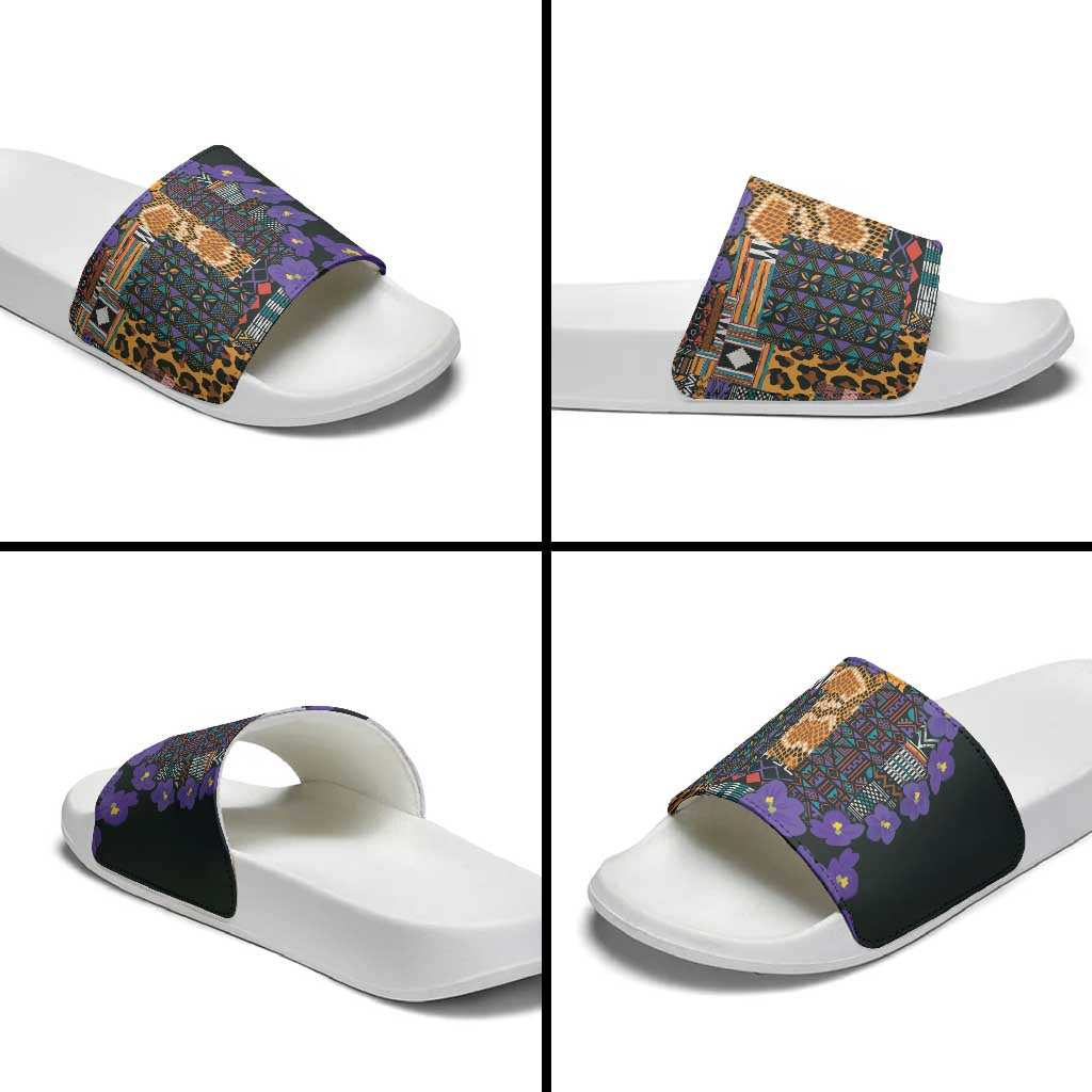 Africa Violets Flowers Slide Sandals Mix Native Tribal Pattern