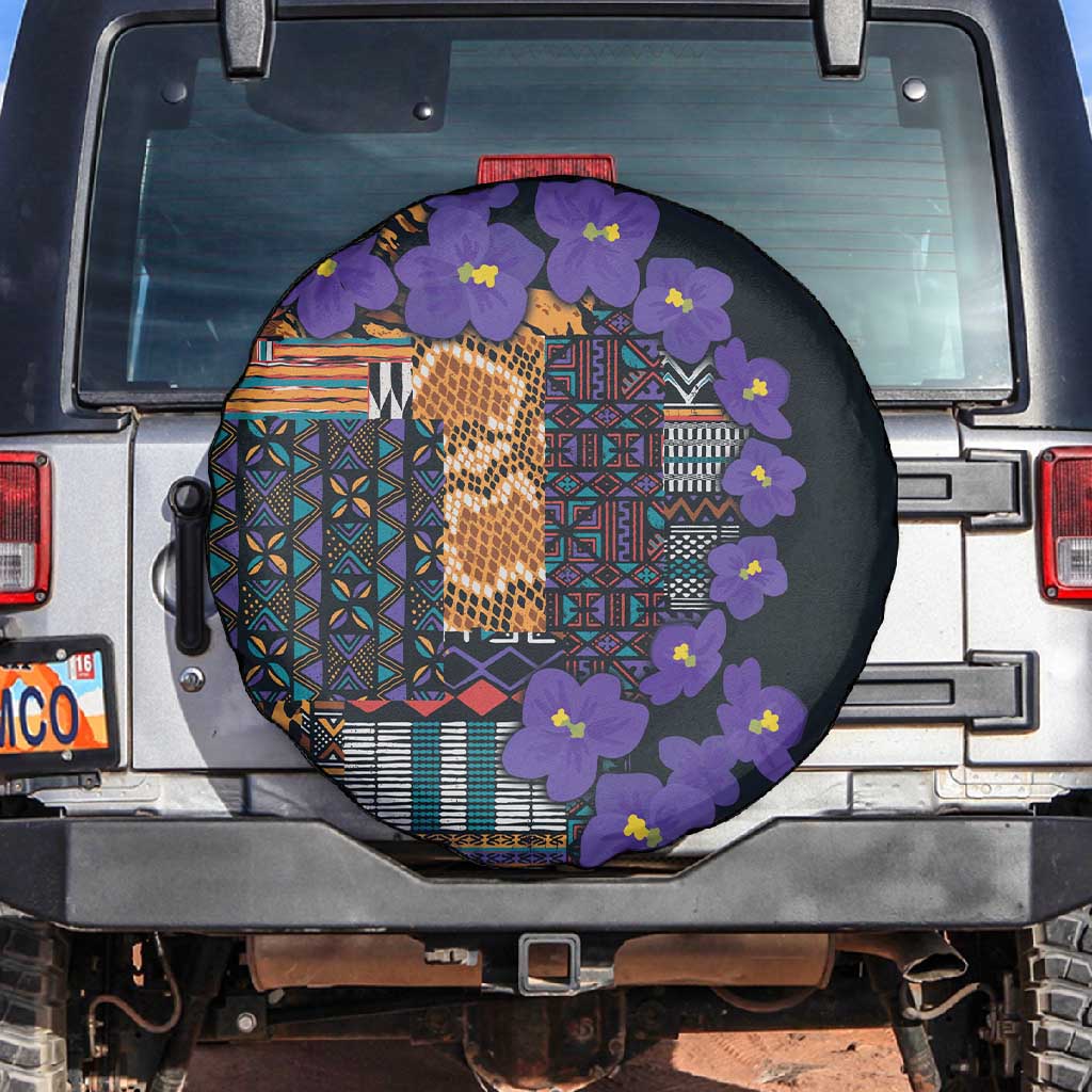 Afro Violets Flowers Spare Tire Cover Mix Native Tribal Pattern