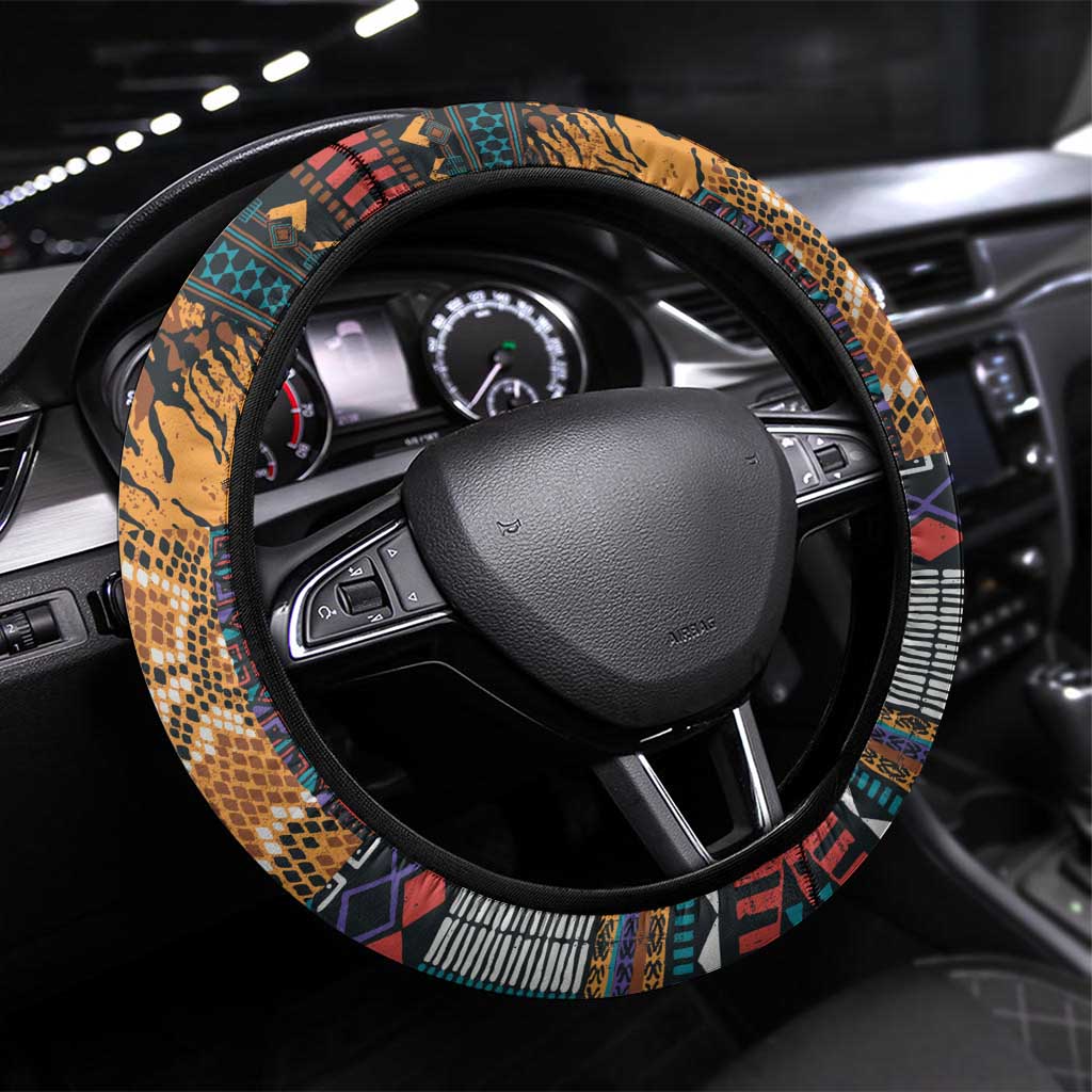 Afro Violets Flowers Steering Wheel Cover Mix Native Tribal Pattern