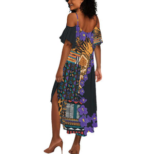 Afro Violets Flowers Summer Maxi Dress Mix Native Tribal Pattern