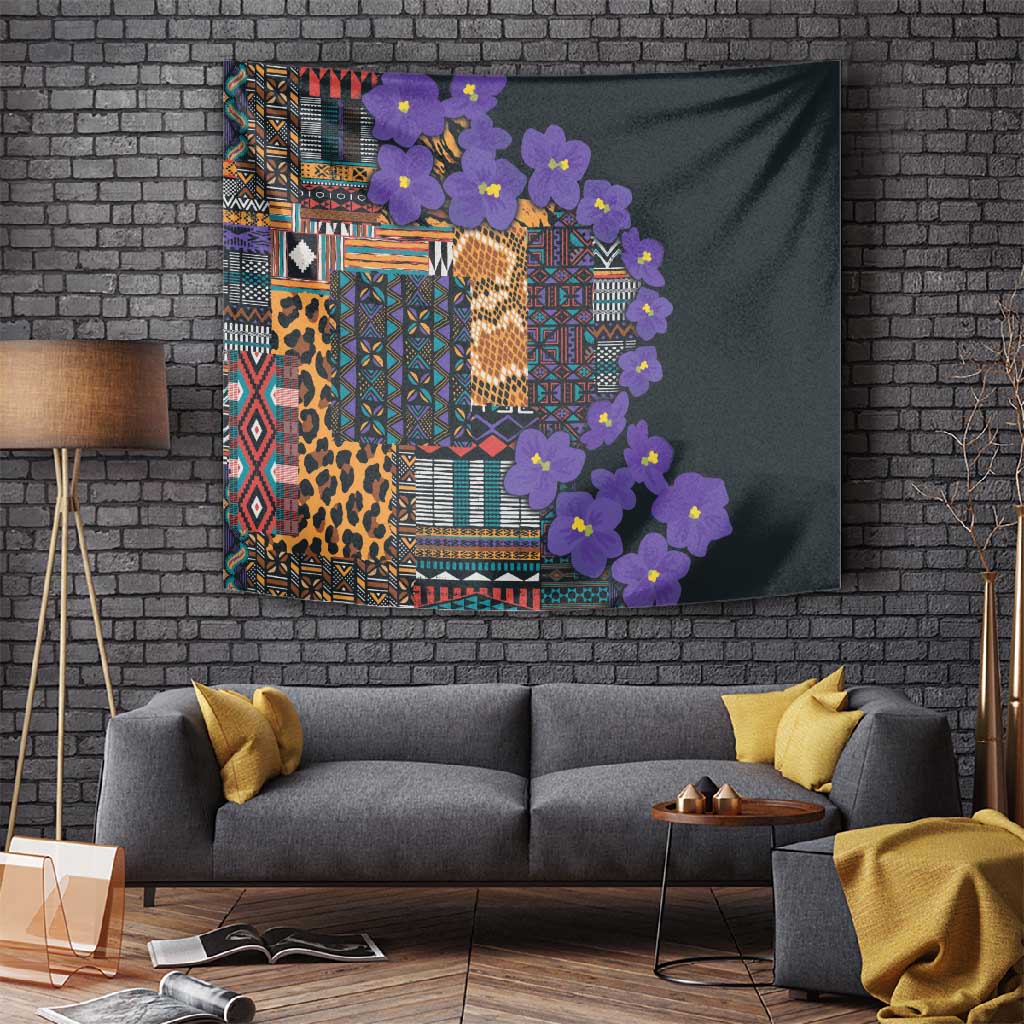 Afro Violets Flowers Tapestry Mix Native Tribal Pattern