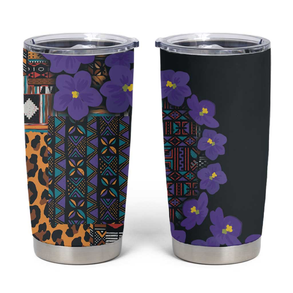 Afro Violets Flowers Tumbler Cup Mix Native Tribal Pattern