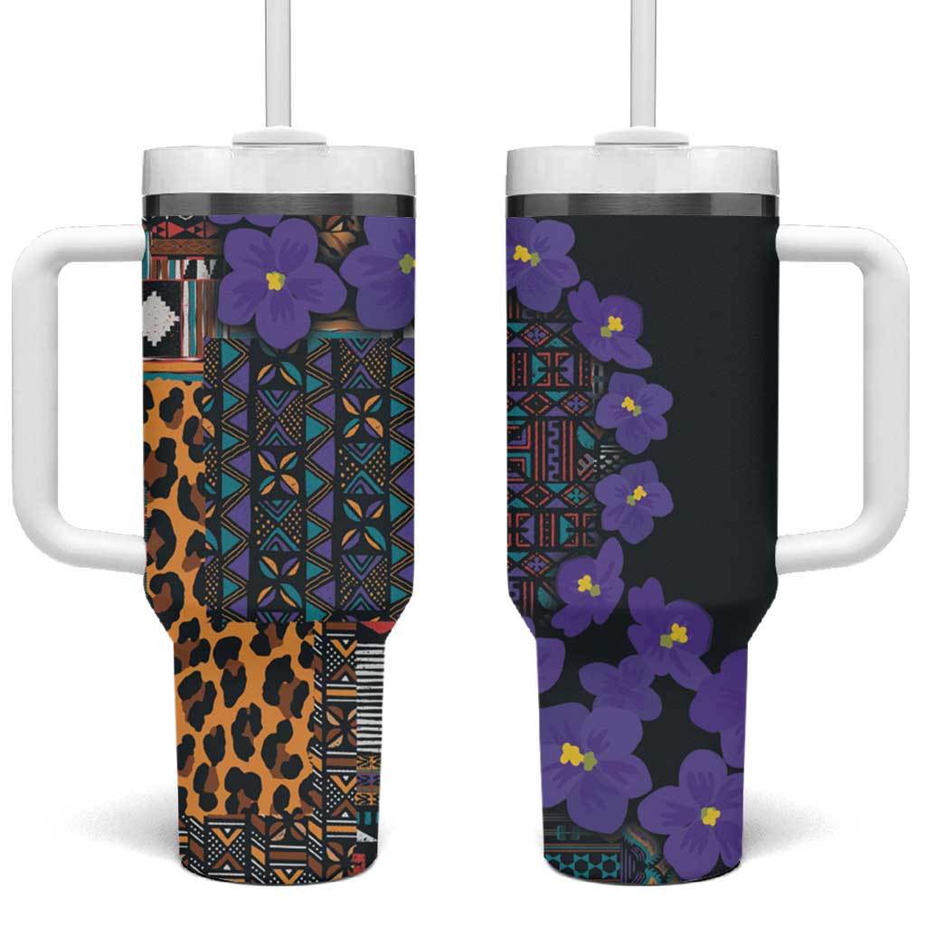 Afro Violets Flowers Tumbler With Handle Mix Native Tribal Pattern