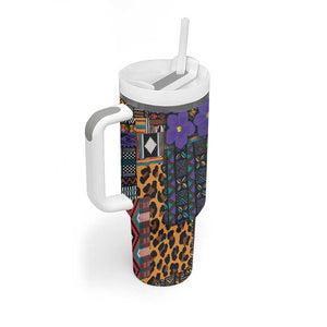 Afro Violets Flowers Tumbler With Handle Mix Native Tribal Pattern