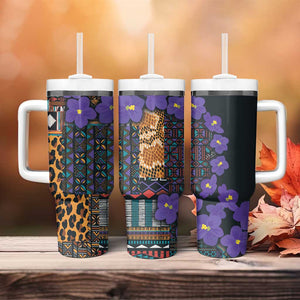 Afro Violets Flowers Tumbler With Handle Mix Native Tribal Pattern