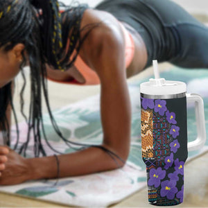 Afro Violets Flowers Tumbler With Handle Mix Native Tribal Pattern