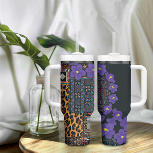 Afro Violets Flowers Tumbler With Handle Mix Native Tribal Pattern