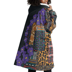 Afro Violets Flowers Wearable Blanket Hoodie Mix Native Tribal Pattern