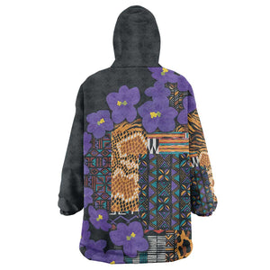 Afro Violets Flowers Wearable Blanket Hoodie Mix Native Tribal Pattern