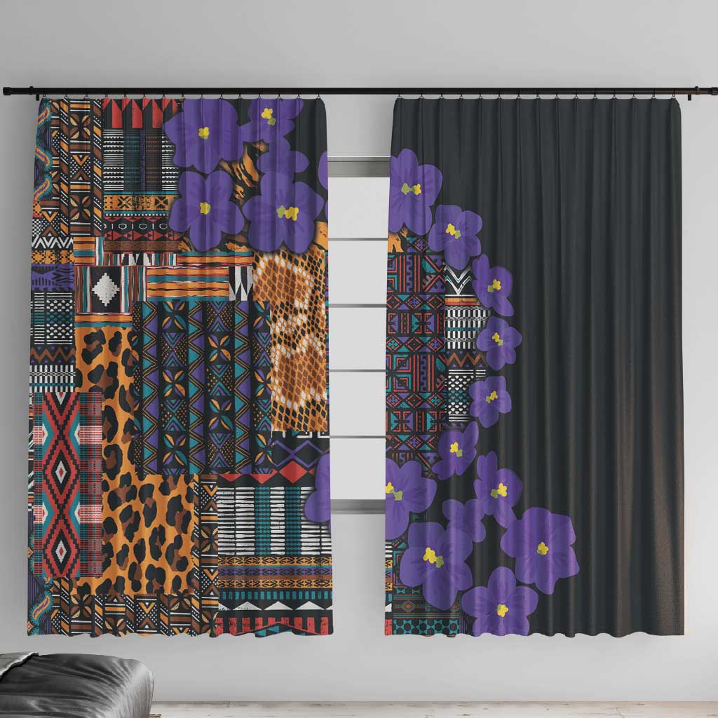 Afro Violets Flowers Window Curtain Mix Native Tribal Pattern