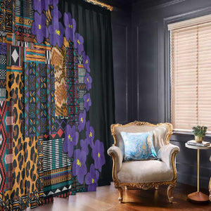 Afro Violets Flowers Window Curtain Mix Native Tribal Pattern