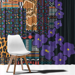 Afro Violets Flowers Window Curtain Mix Native Tribal Pattern