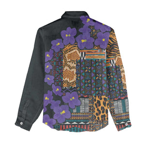 Afro Violets Flowers Women Casual Shirt Mix Native Tribal Pattern