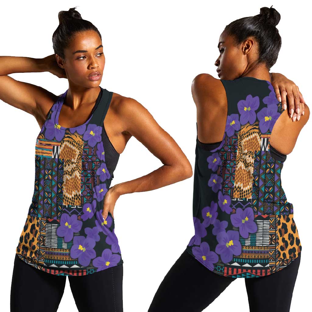 Afro Violets Flowers Women Racerback Tank Mix Native Tribal Pattern