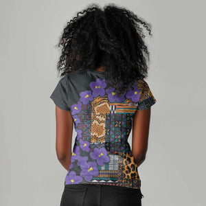 Afro Violets Flowers Women V-Neck T-Shirt Mix Native Tribal Pattern