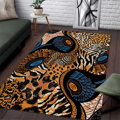 African Ankara Motifs Mixed Animal Skins Area Rug