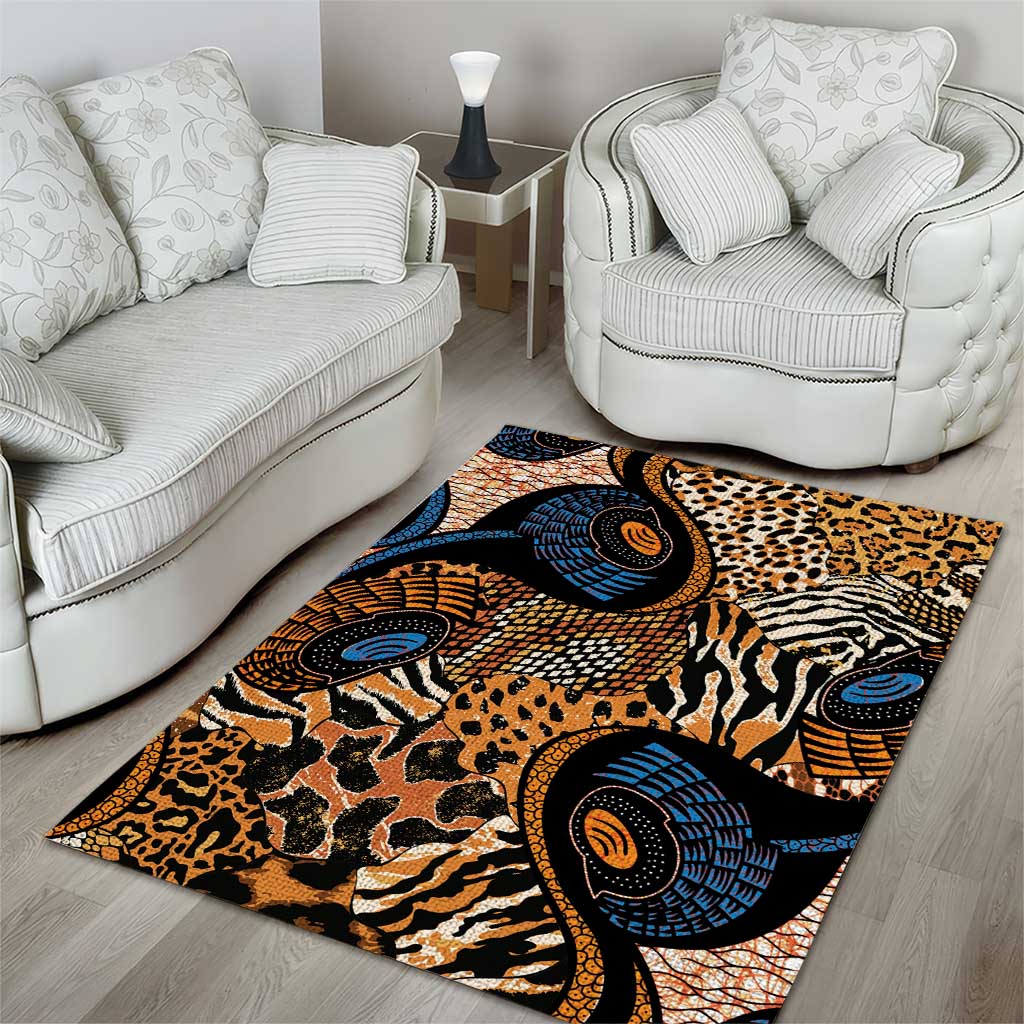 African Ankara Motifs Mixed Animal Skins Area Rug