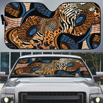 African Ankara Motifs Mixed Animal Skins Auto Sun Shade