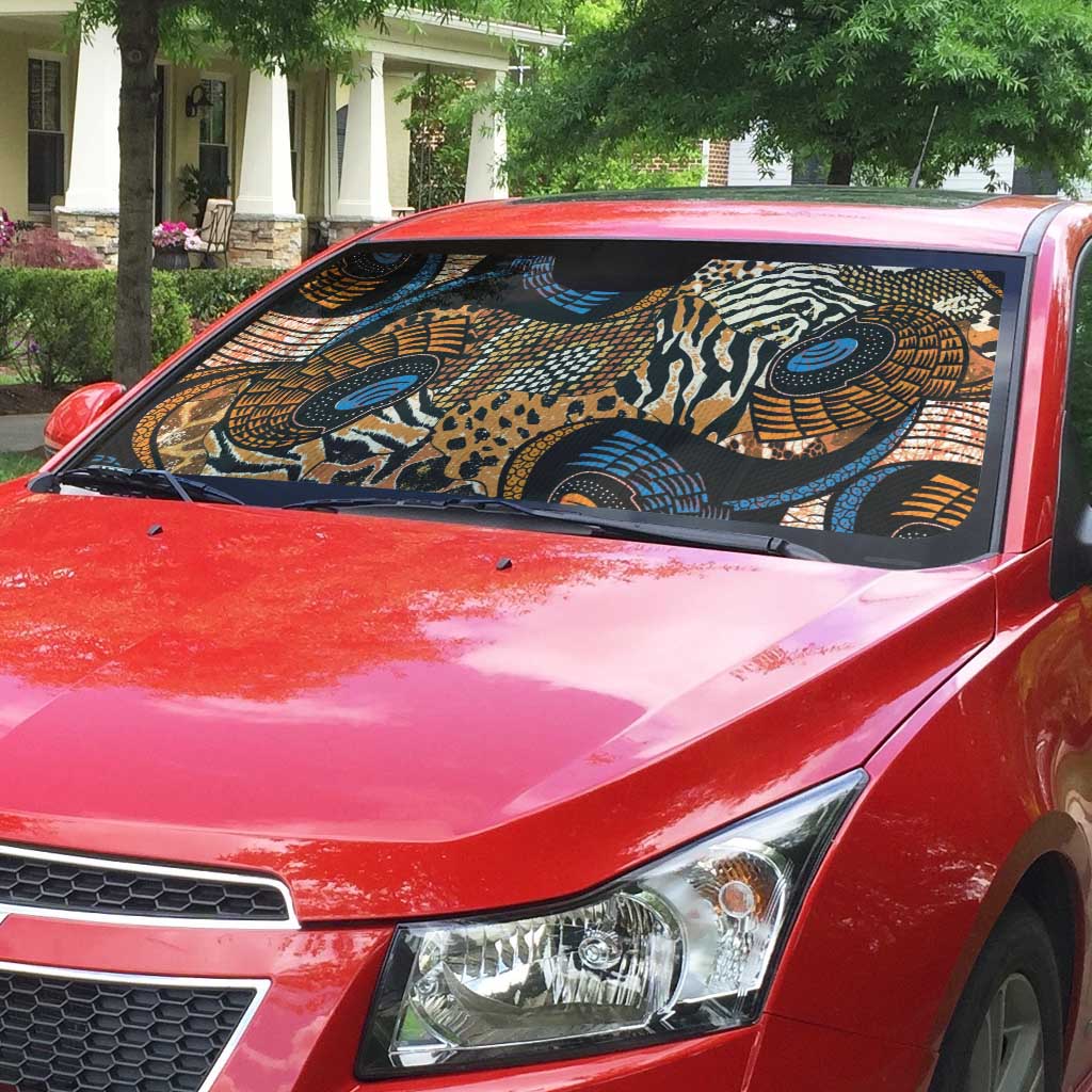 African Ankara Motifs Mixed Animal Skins Auto Sun Shade