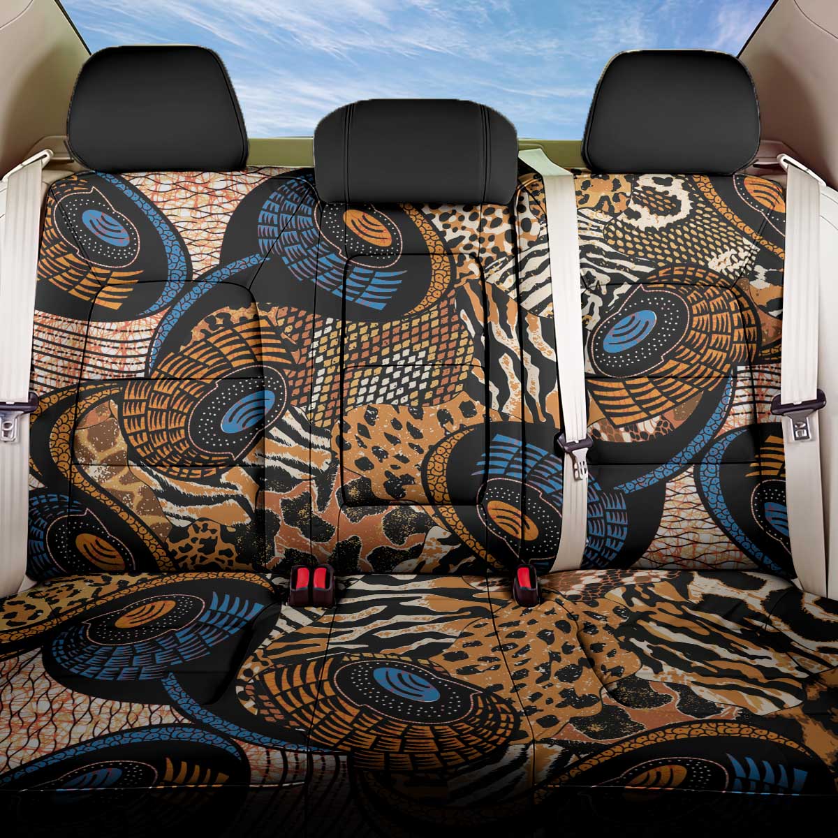 African Ankara Motifs Mixed Animal Skins Back Car Seat Cover