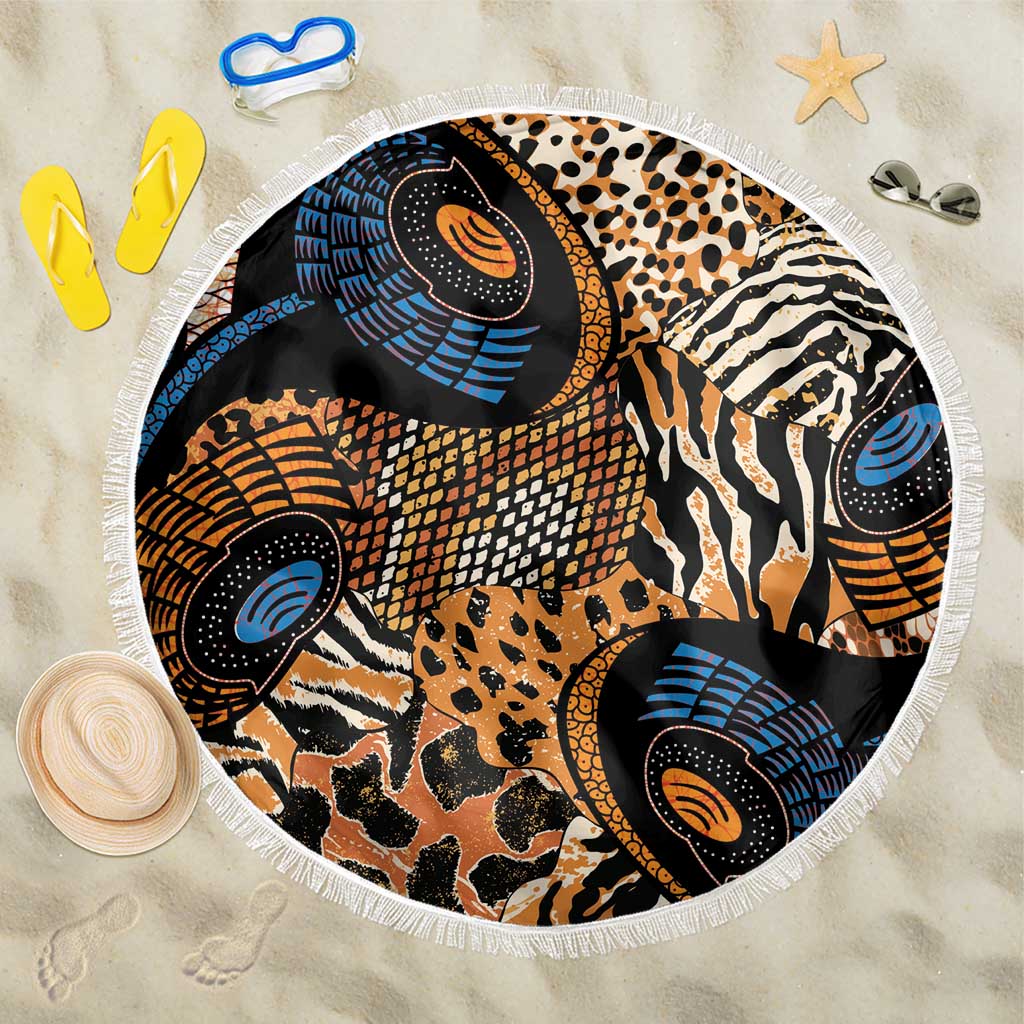 African Ankara Motifs Mixed Animal Skins Beach Blanket