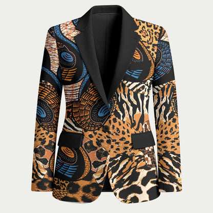 African Ankara Motifs Mixed Animal Skins Blazer