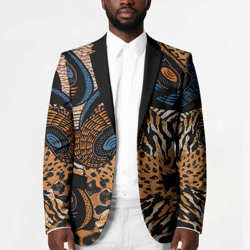African Ankara Motifs Mixed Animal Skins Blazer