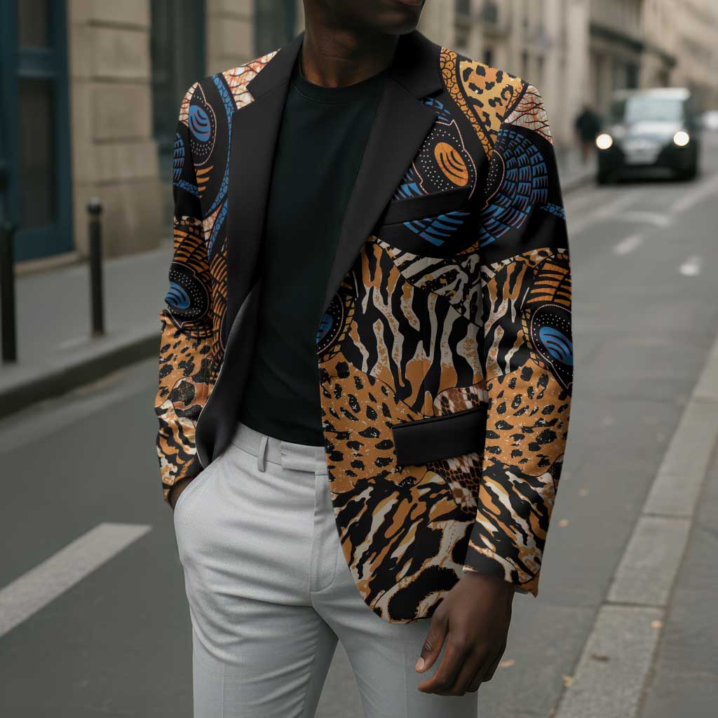 African Ankara Motifs Mixed Animal Skins Blazer