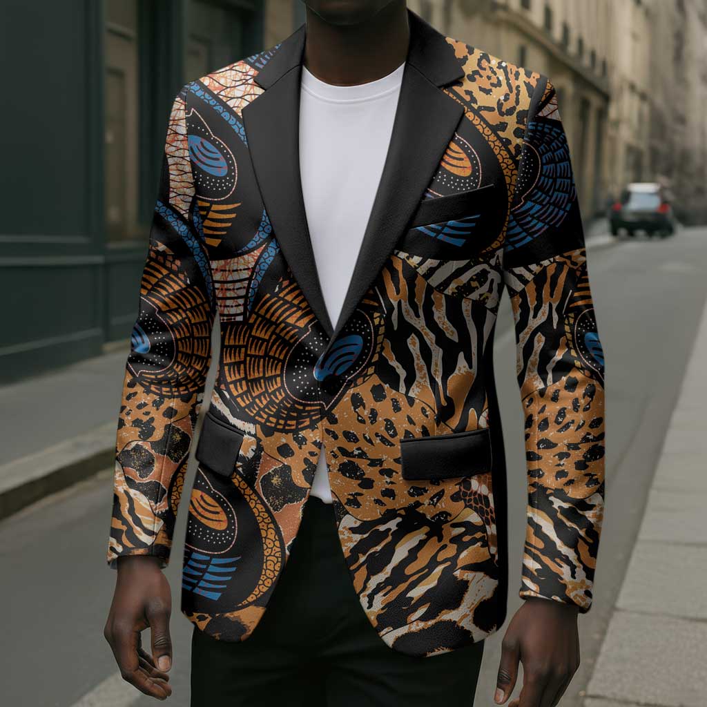African Ankara Motifs Mixed Animal Skins Blazer
