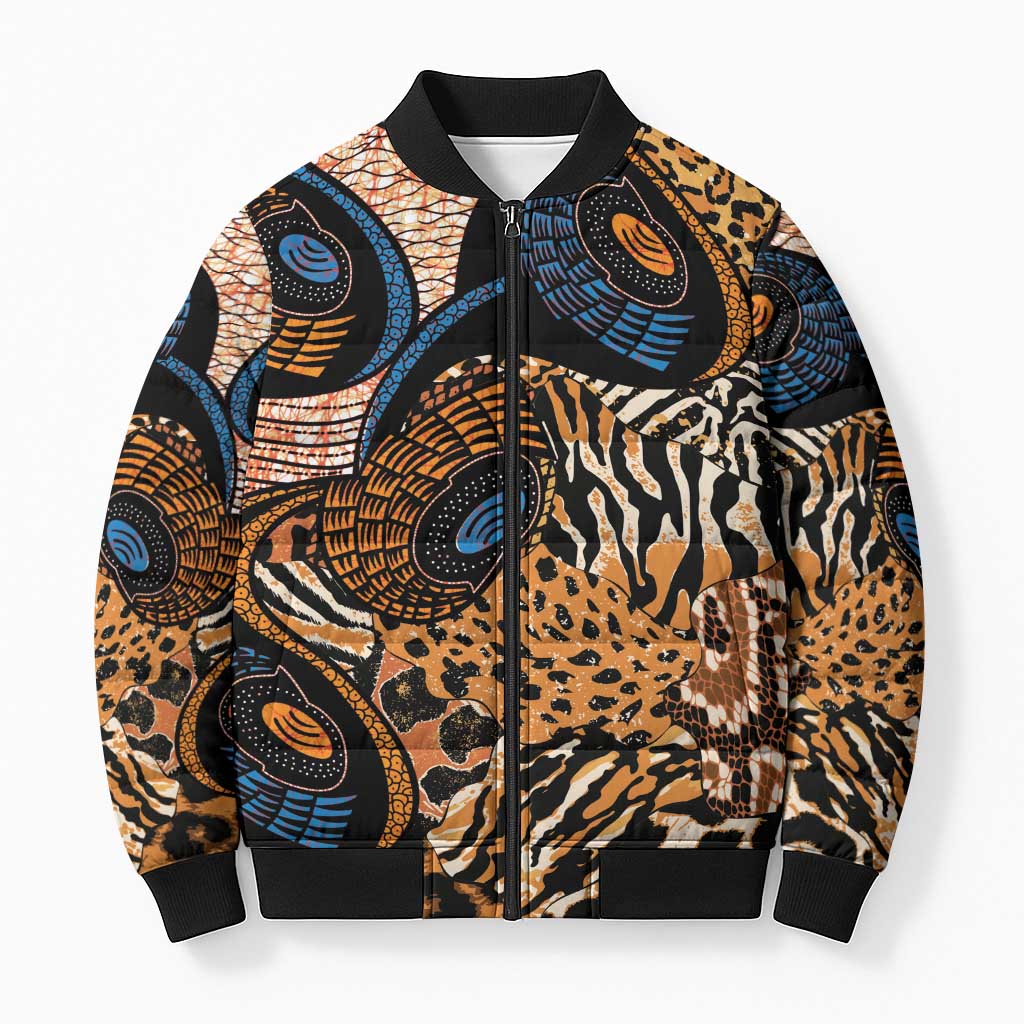 African Ankara Motifs Mixed Animal Skins Bomber Puffer Jacket
