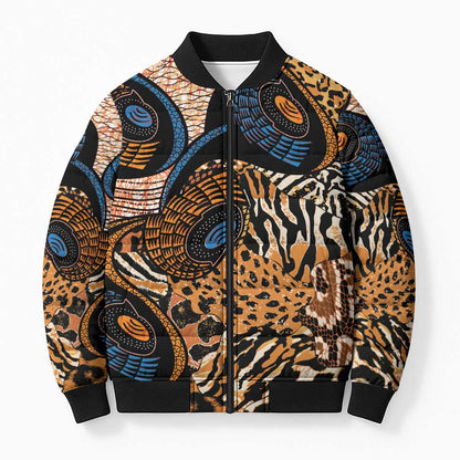 African Ankara Motifs Mixed Animal Skins Bomber Puffer Jacket