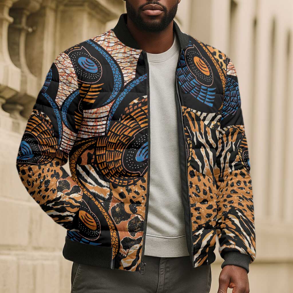 African Ankara Motifs Mixed Animal Skins Bomber Puffer Jacket