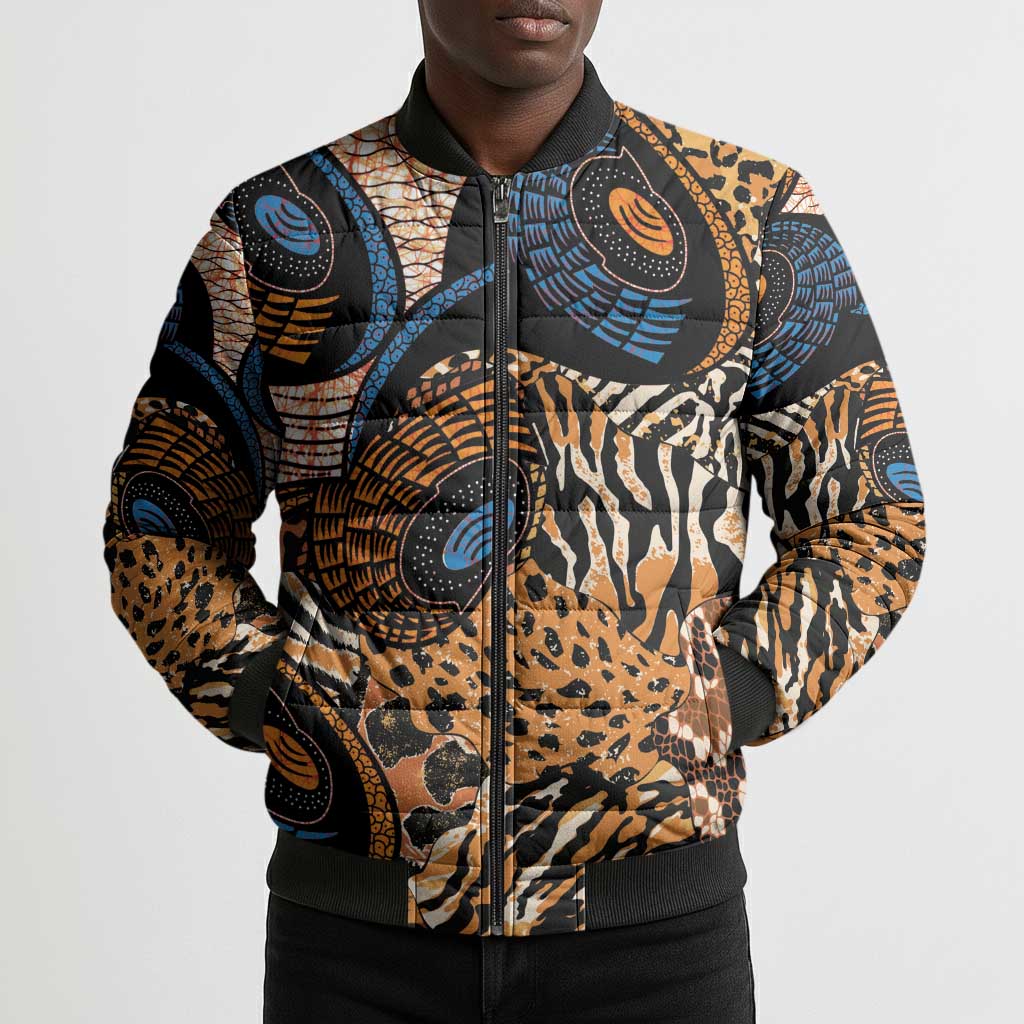 African Ankara Motifs Mixed Animal Skins Bomber Puffer Jacket