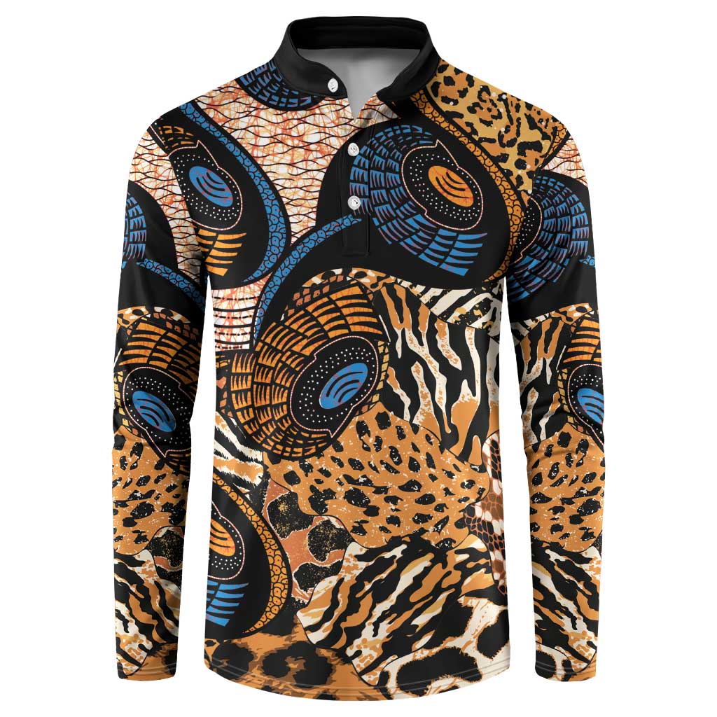African Ankara Motifs Mixed Animal Skins Button Sweatshirt