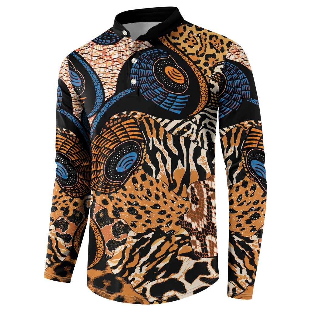 African Ankara Motifs Mixed Animal Skins Button Sweatshirt