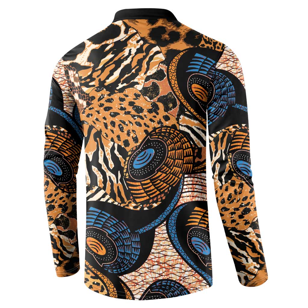 African Ankara Motifs Mixed Animal Skins Button Sweatshirt