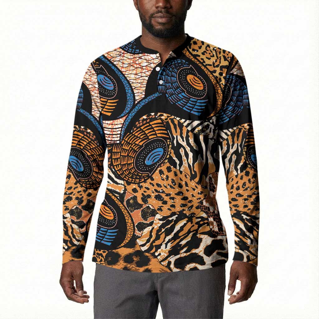 African Ankara Motifs Mixed Animal Skins Button Sweatshirt