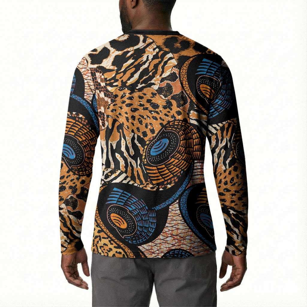 African Ankara Motifs Mixed Animal Skins Button Sweatshirt