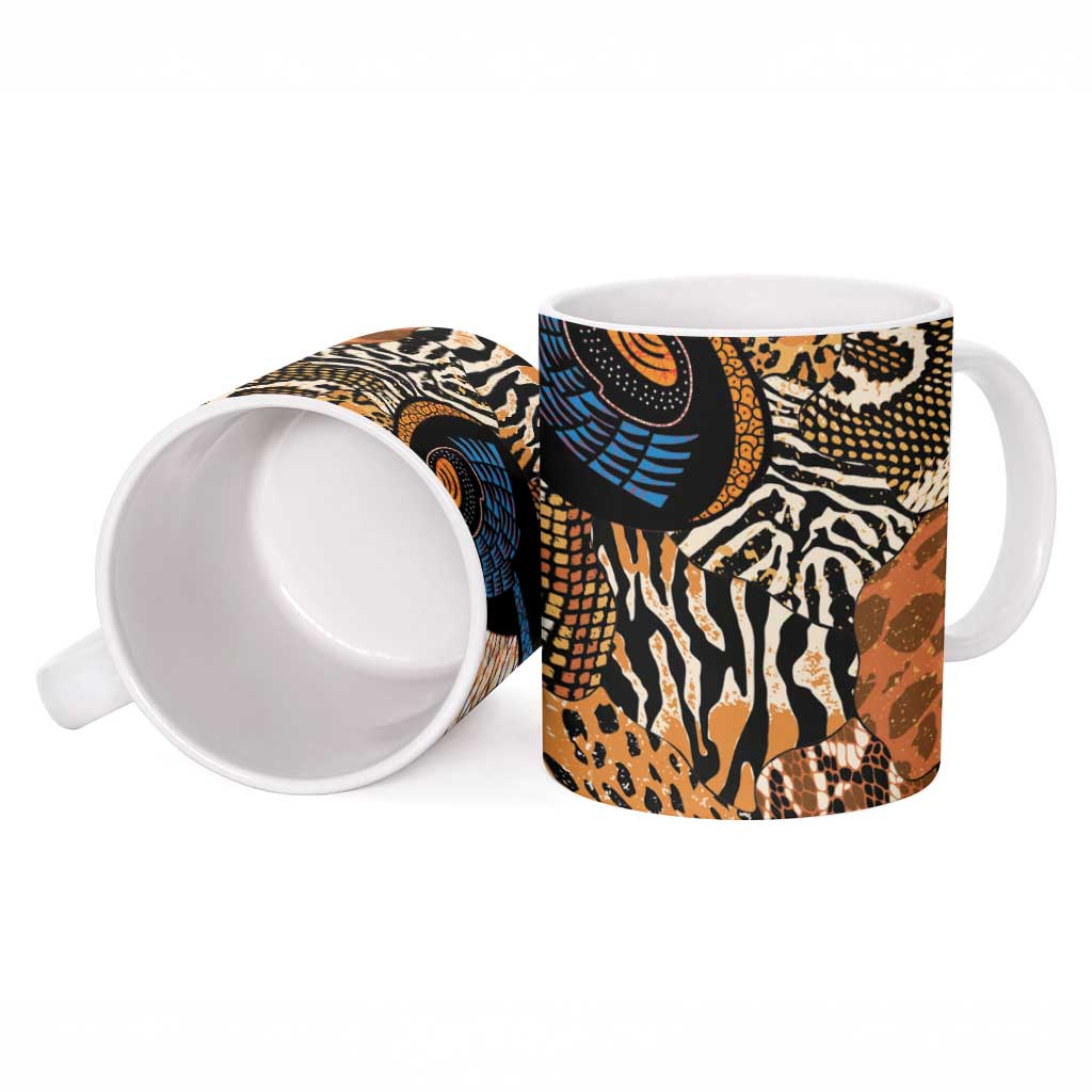 African Ankara Motifs Mixed Animal Skins Ceramic Mug