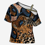 African Ankara Motifs Mixed Animal Skins Cross Shoulder Shirt