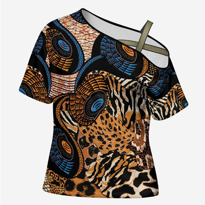 African Ankara Motifs Mixed Animal Skins Cross Shoulder Shirt