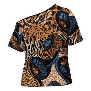 African Ankara Motifs Mixed Animal Skins Cross Shoulder Shirt