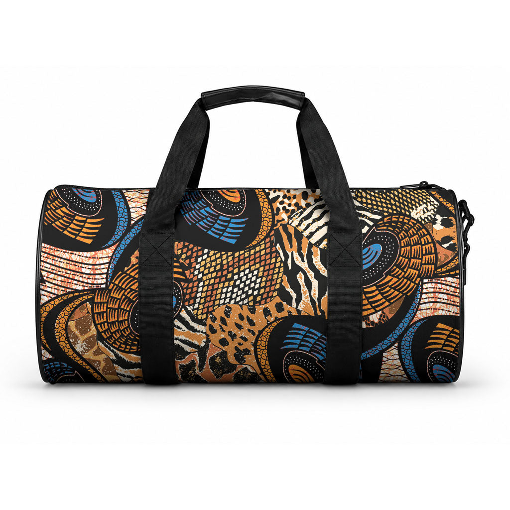 African Ankara Motifs Mixed Animal Skins Duffle Bag