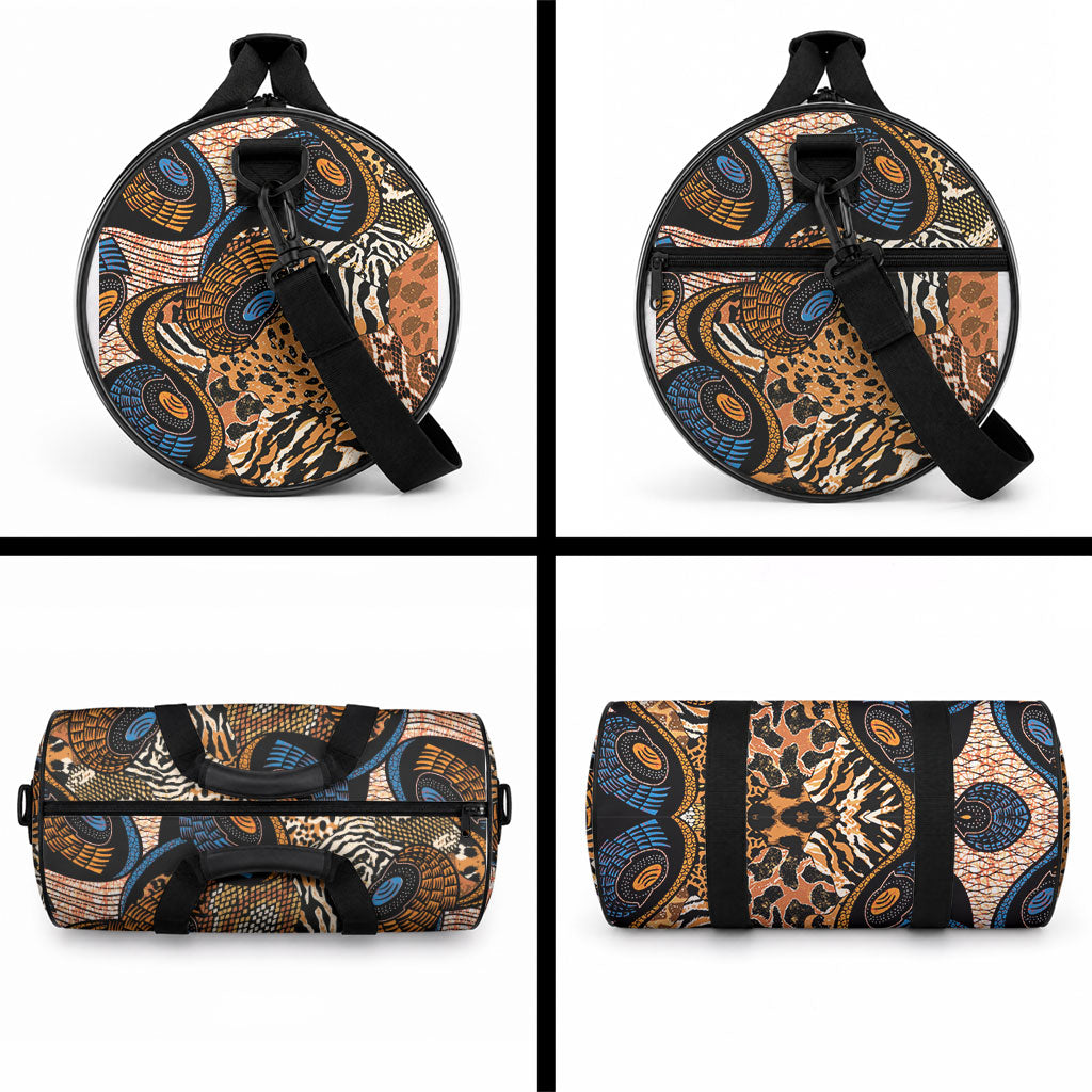 African Ankara Motifs Mixed Animal Skins Duffle Bag
