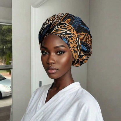African Ankara Motifs Mixed Animal Skins Easy Headwrap