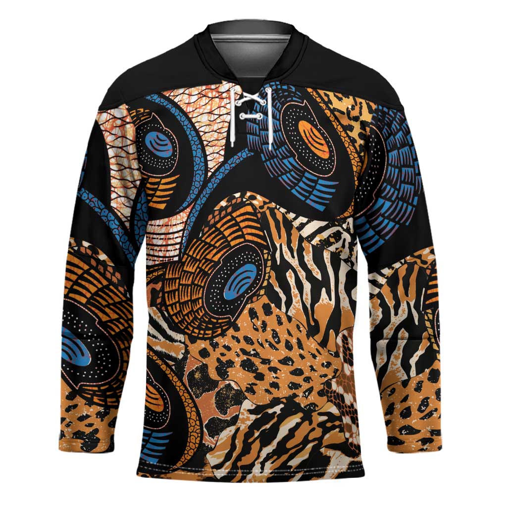 African Ankara Motifs Mixed Animal Skins Hockey Jersey