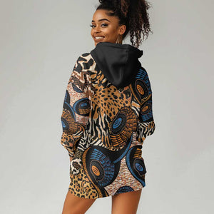 African Ankara Motifs Mixed Animal Skins Hoodie Dress