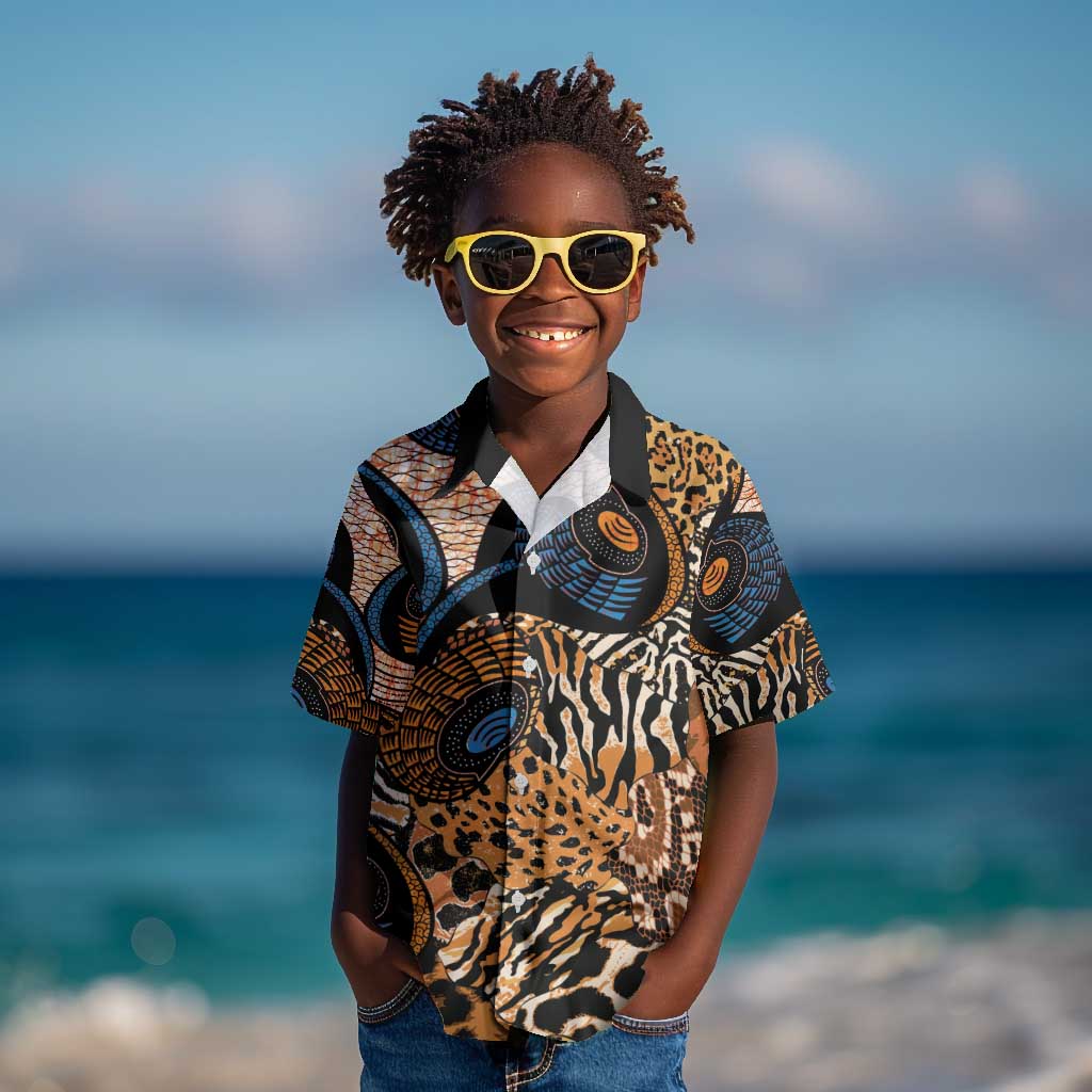 African Ankara Motifs Mixed Animal Skins Kid Hawaiian Shirt